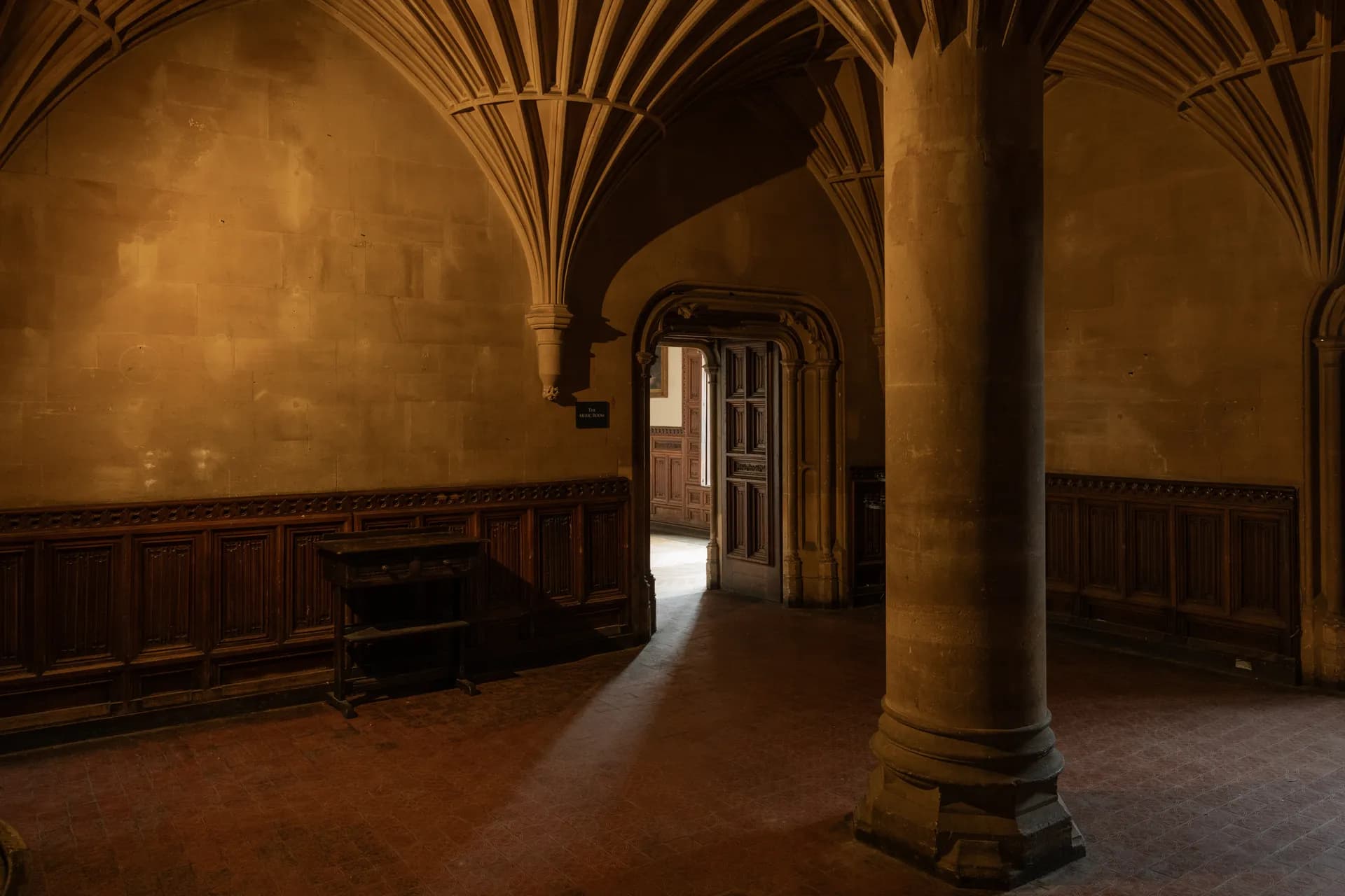 Vaulted stone passage with a central column